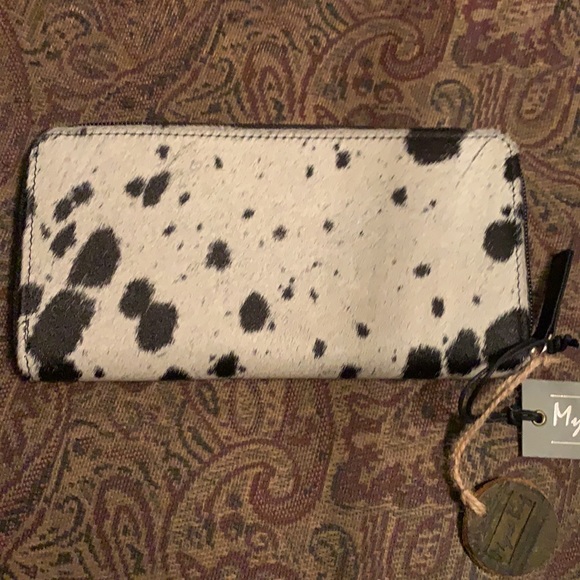 Myra Black, white hairon leather wallet, handmade - Picture 7 of 10